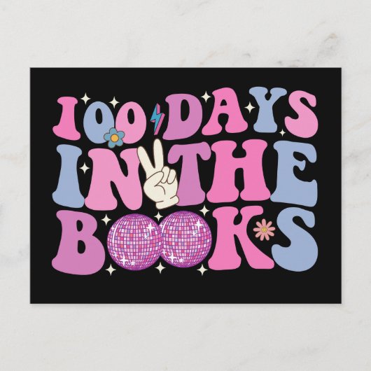 100 dagen in de boeken Disco Ball Groovy Retro Briefkaart (Voorkant)