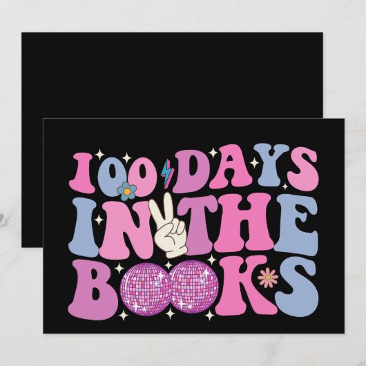 100 dagen in de boeken Disco Ball Groovy Retro Kaart (Voorkant / Achterkant)