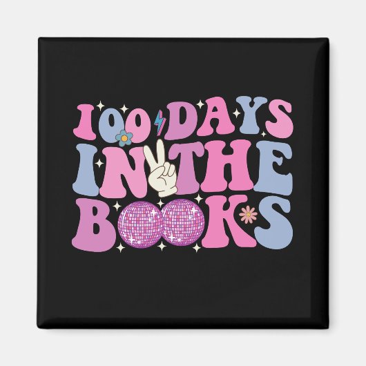100 dagen in de boeken Disco Ball Groovy Retro Magneet (Voorkant)