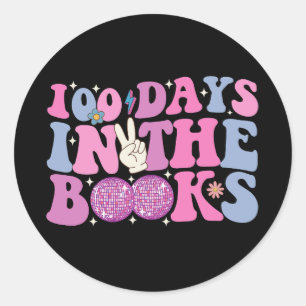 100 dagen in de boeken Disco Ball Groovy Retro Ronde Sticker