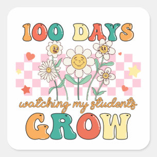 100 dagen kijken naar mijn studenten groeien Retro Vierkante Sticker