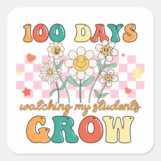 100 dagen kijken naar mijn studenten groeien Retro Vierkante Sticker (Voorkant)