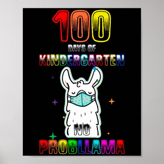 100 dagen Kindergarten No Probllama Llama Poster (Voorkant)