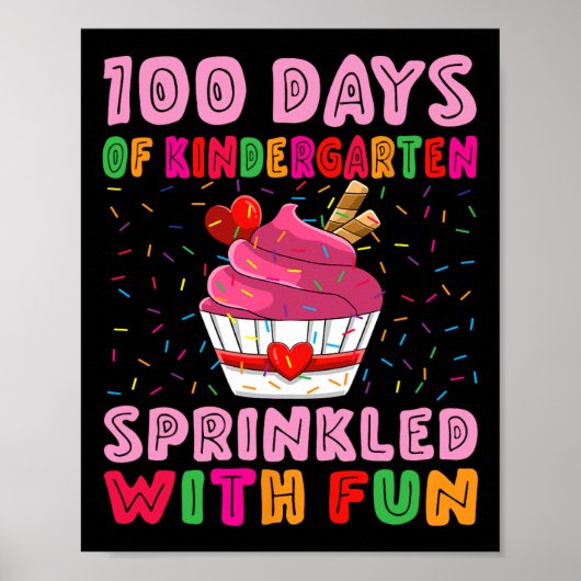 100 dagen kleuterschool bestrooid met leuke cupcak poster (Voorkant)