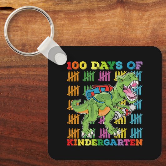 100 dagen kleuterschool T Rex Dinosaurusschool Sleutelhanger (Voorkant)