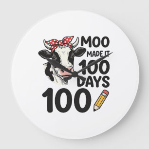 100 Dagen Koe Shirt Vintage Gravure School Ontwerp Grote Klok