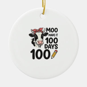 100 Dagen Koe Shirt Vintage Gravure School Ontwerp Keramisch Ornament