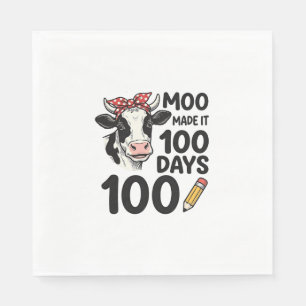 100 Dagen Koe Shirt Vintage Gravure School Ontwerp Servet