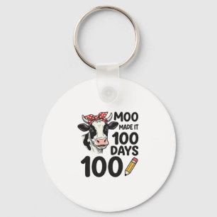 100 Dagen Koe Shirt Vintage Gravure School Ontwerp Sleutelhanger