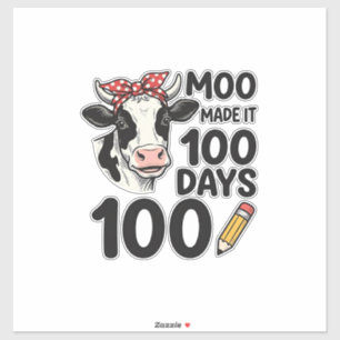 100 Dagen Koe Shirt Vintage Gravure School Ontwerp Sticker