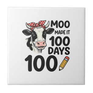 100 Dagen Koe Shirt Vintage Gravure School Ontwerp Tegeltje