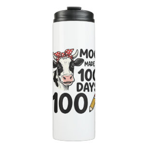 100 Dagen Koe Shirt Vintage Gravure School Ontwerp Thermosbeker