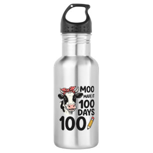 100 Dagen Koe Shirt Vintage Gravure School Ontwerp Waterfles