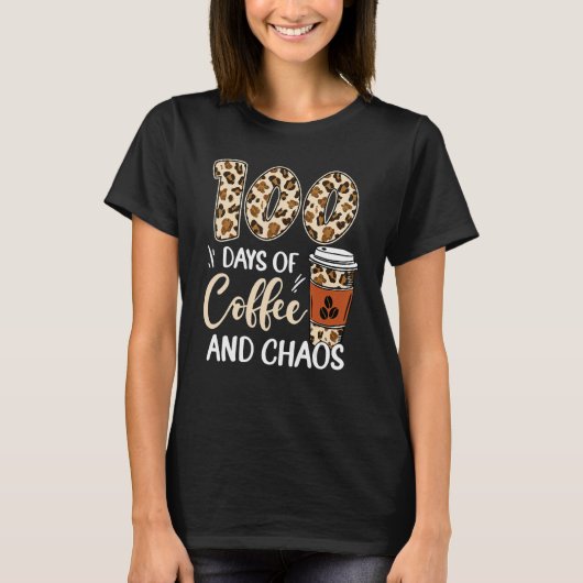 100 dagen koffie en chaos 100 dagen school L T-shirt (Voorkant)