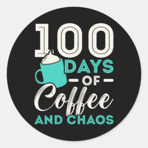 100 dagen koffie en chaos 100 dagen school ronde sticker