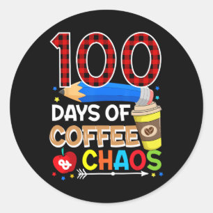 100 dagen koffie en chaos - 100 dagen school ronde sticker