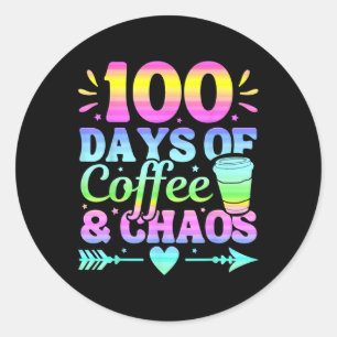 100 dagen koffie en chaos 100 dagen school ronde sticker