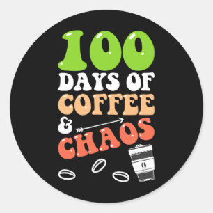 100 dagen Koffie en Chaos 100 dagen schooltijd Ronde Sticker