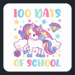 100 dagen leraar school Unicorn Girls Vierkante Sticker<br><div class="desc">100 dagen leerkracht Unicorn Girls 100e dag schoolontwerp Gift Square Sticker Classic Collectie.</div>