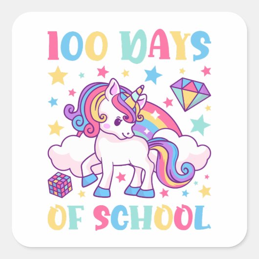 100 dagen leraar school Unicorn Girls Vierkante Sticker (Voorkant)