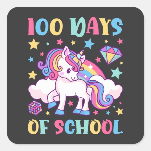 100 dagen leraar school Unicorn Girls Vierkante Sticker (Voorkant)