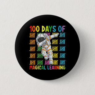 100 dagen magisch leren astronauten school ronde button 5,7 cm