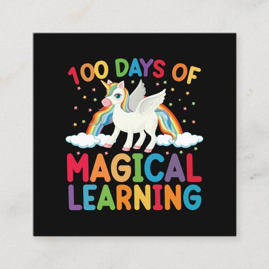 100 dagen Magische leerschool Unicorn Girls Vierkante Visitekaartje (Voorkant)