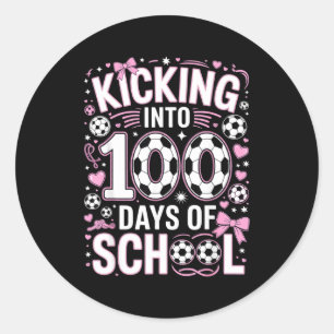 100 Dagen Meisjes Voetbal Flirterig Boog Roze Ronde Sticker