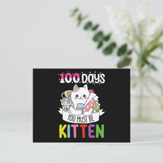 100 dagen moet je kitten kat van school zijn briefkaart (Staand voorkant)