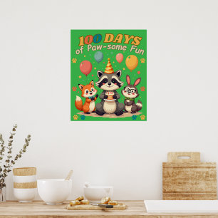 100 dagen poot-some fun: schattige dieren poster