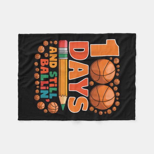 100 dagen school 100e dag van het schoolbasketbal fleece deken (Voorkant (Horizontaal))