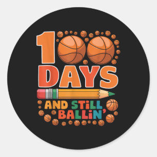 100 dagen school 100e dag van het schoolbasketbal ronde sticker