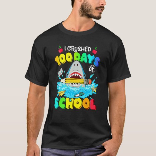 100 dagen school 100e dag voor haaien t-shirt (Voorkant)