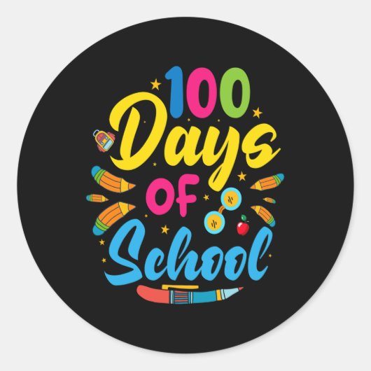 100 dagen school 100e schooldag ronde sticker (Voorkant)