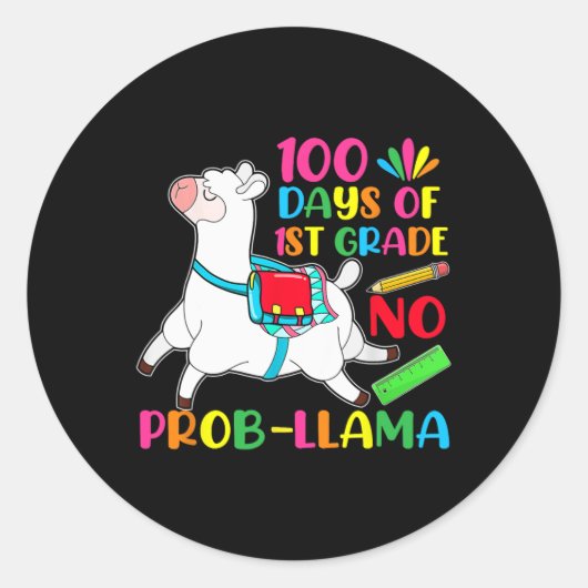 100 dagen school 1e klas geen probleem lama ronde sticker (Voorkant)