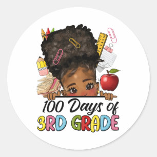 100 dagen school 3e klas Afro meisje Messy Bun H Ronde Sticker