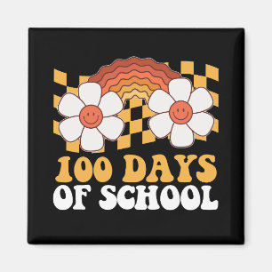 100 Dagen School Bloem Regenboog Groovy Retro Magneet