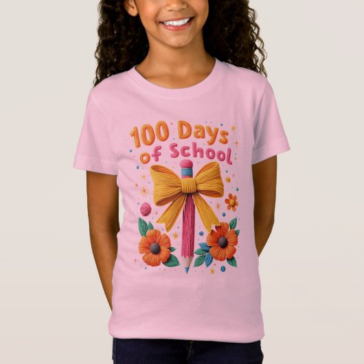 100 dagen school - Bloemig potloodontwerp T-shirt (Voorkant)