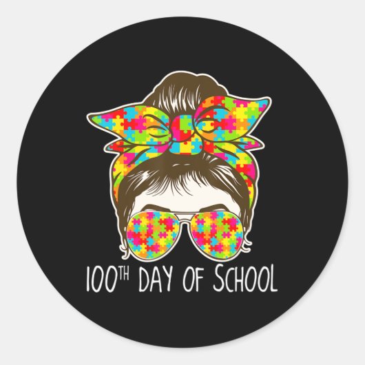 100 dagen school Bun Sunbril Autism awa Ronde Sticker (Voorkant)