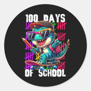 100 dagen school Cool dinosaurus skateboarden  Ronde Sticker