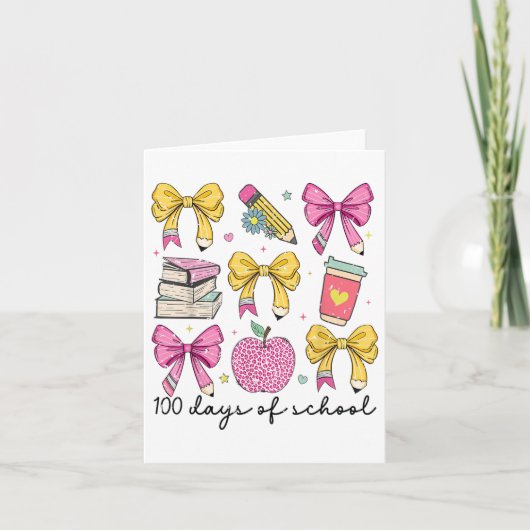 100 Dagen School Coquette Bow 100ste Dag School Kaart (Voorkant)