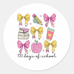 100 Dagen School Coquette Bow 100ste Dag School Ronde Sticker