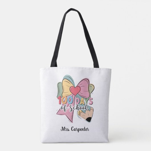 100 dagen school 🎀 Coquette Bow Custom Teacher Tote Bag (Achterkant)
