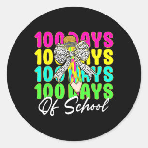 100 Dagen School Coquette Bow Pencil 100ste Dag O Ronde Sticker