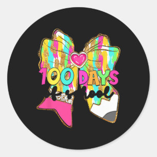 100 Dagen School Coquette Bow Pencil 100ste Dag T Ronde Sticker
