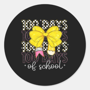 100 Dagen School Coquette Pencil Bow Teacher Gir Ronde Sticker