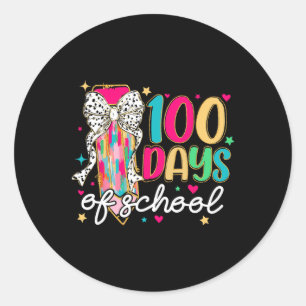 100 Dagen School Coquette Pencil Bow Teachers GI Ronde Sticker