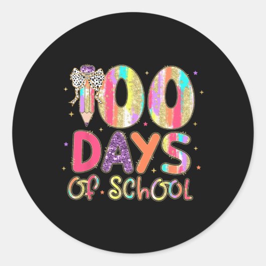 100 Dagen School Coquette Pencil Bow Teachers GI Ronde Sticker (Voorkant)
