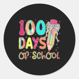100 Dagen School Coquette Pencil Bow Teachers GI Ronde Sticker