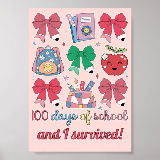100 Dagen School Coquette Potlood Strikken Cute Poster (Voorkant)